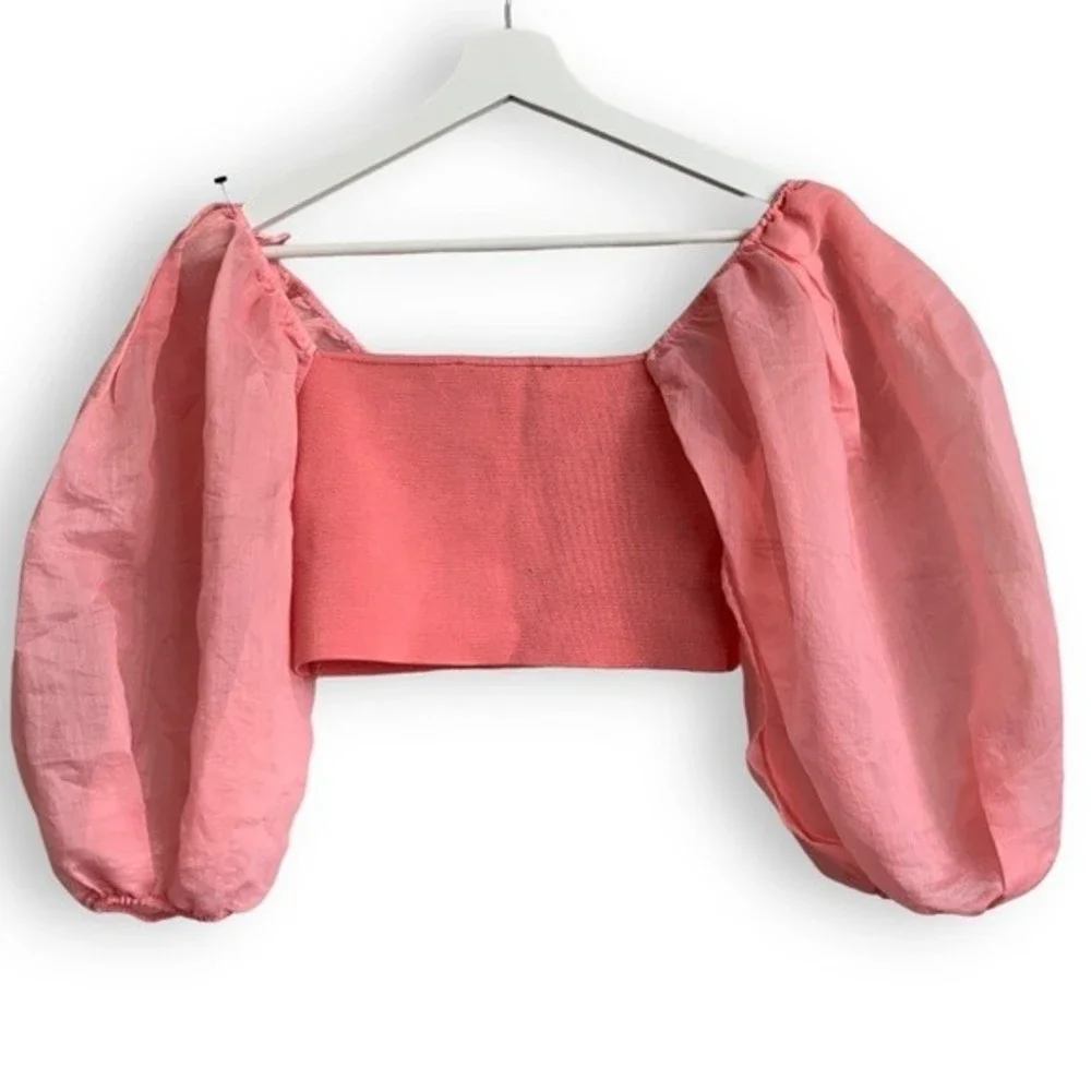 Zara Puff Sleeve Crop Top Pink Sheer Organza SOLD - Picture 9 of 16